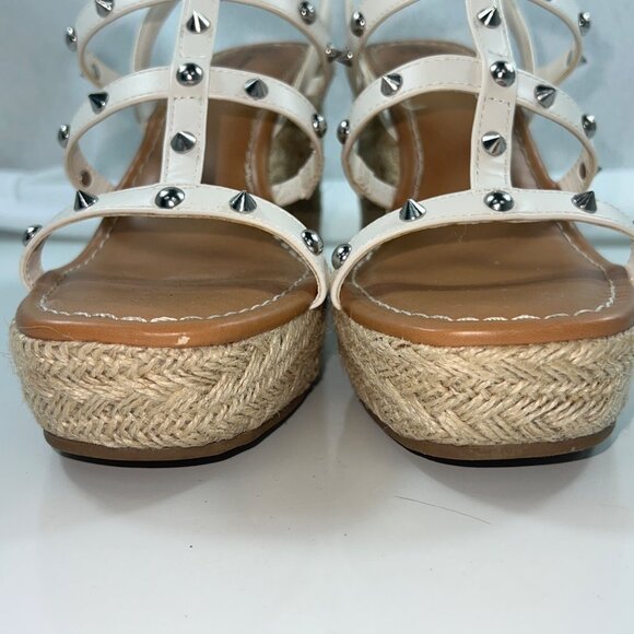 Time And Tru White Studded Espadrille Wedge Sandals Memory Foam Womens Size 10 - Picture 13 of 14